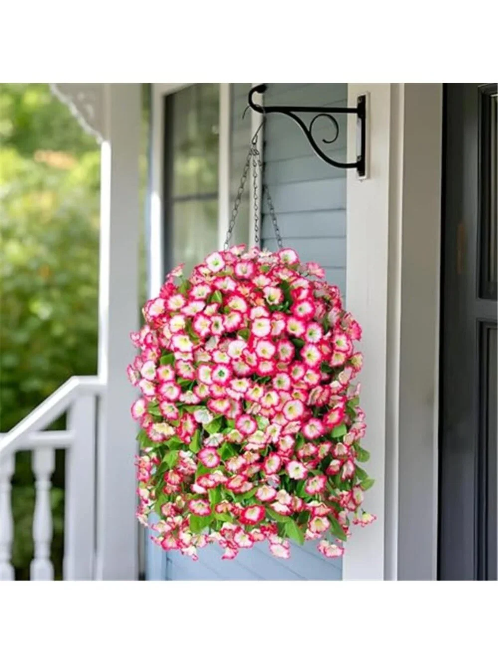 Pink Faux Hanging Flower Basket Silk Morning Glory Outdoor Porch Patio Decor